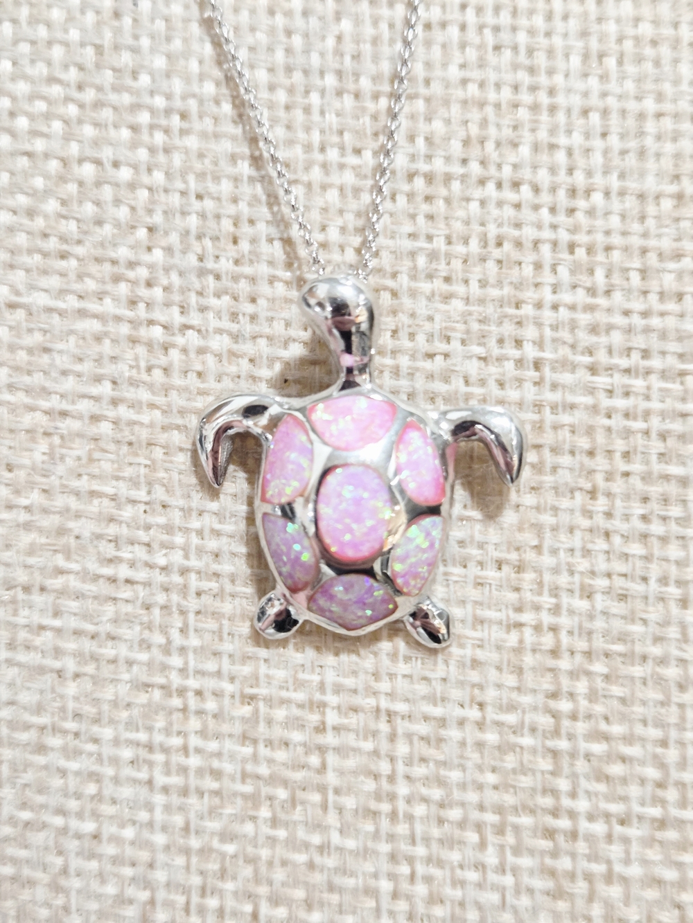 Sterling Silver Pink Opal Turtle Pendant Necklace